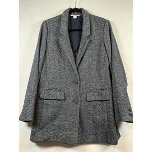 Old Navy Womens Herringbone Tweed Blazer Jacket Sz Medium Navy Blue Button Front
